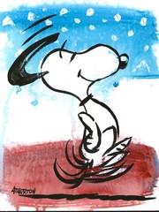Original Dancing Dog Painting Whimsical Cartoon Art Acrylic „Snoopy Dance 4“
