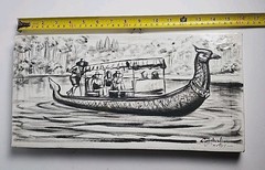Original Cambodian Painting Phenom Phen Signed By Local Artist Canvas Wood Block