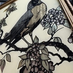 Vintage Reliance Reverse Painted Glass Art The Robin Butterfly Wing Effect Frame