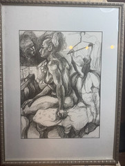 Tamara Signed Modernist Female Nude Bedroom Pen Ink Drawing Framed VG Cond 24×18