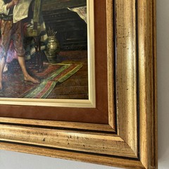 Detailed Figurative Oil Painting „Reading Boy“ Rustic Small Artwork