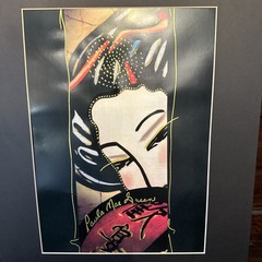 PAULA MAE GREEN Japanese Geisha Girl SIGNED Artist Enhanced, framed 17”x11”