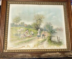 Old William Henry Chandler Painting Original Frame Signed Children&Sheep 24×20”