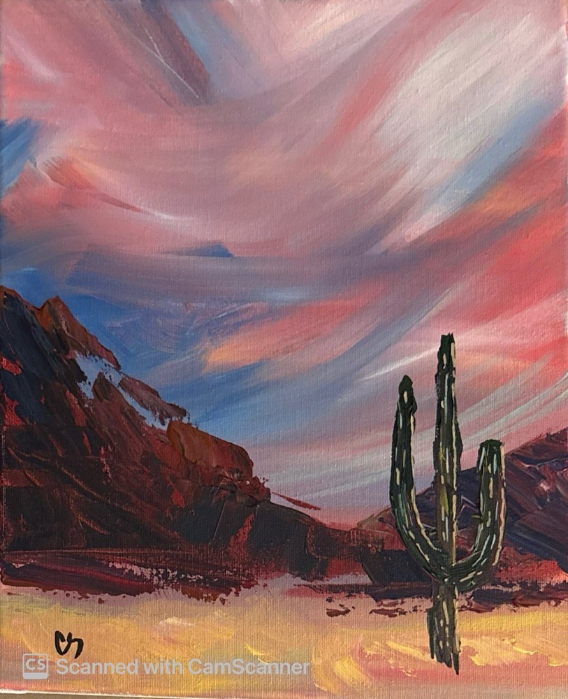 Desert Cactus Sunset Original Acrylic Painting 11×14 Signed Canvas Art