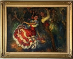 SASSOON ANTIQUE SPANISH DANCE OIL PAINTING VINTAGE FLAMENCO DANCER SPAIN 1960