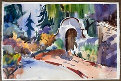 RICH BUCHWALDMission San Diego de Alcala Original CA Watercolor Painting