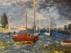 Lake Harbor Artwork Art Impressionism Boat Ship Water Fishing Monet Painting