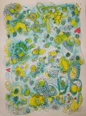 Original Abstract Watercolor Painting W/ Ink Details- Untitled, Signed, Unframed