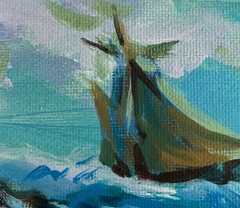 Acrylic Painting Ship Among The Rocks M. Patskan Unframed Original nAAA4839