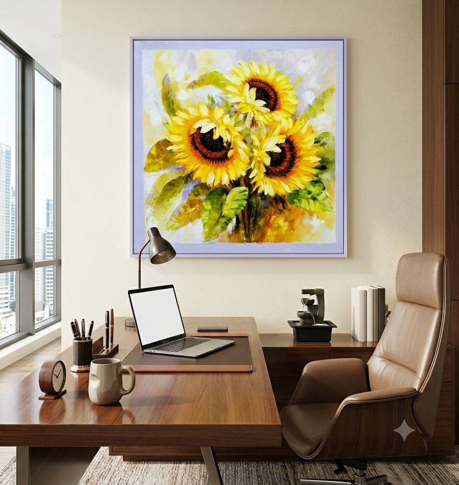 Original Sunflower Oil Painting Impasto Floral Art Hand Painted Canvas Decor