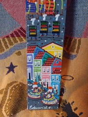 Vintage Brazilian Art Vertical Painting Carnival Street Scene Signed Decor MCM