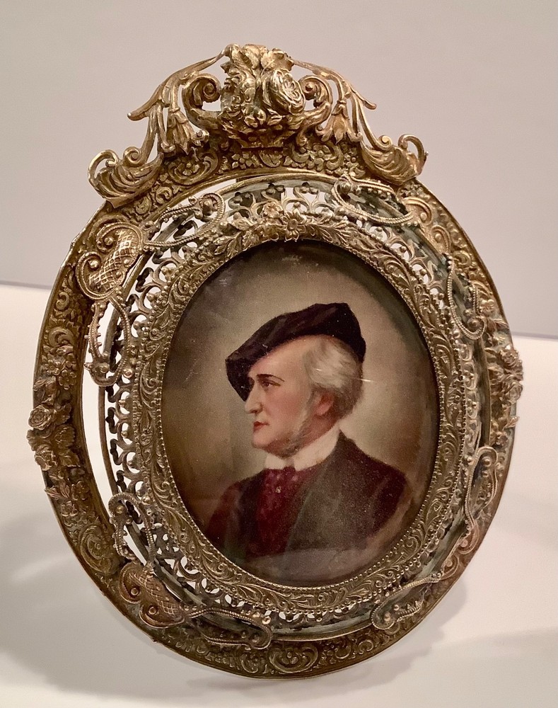 19th C. Miniature Portrait on Porcelain Composer R. Wagner Ornate Bronze Frame