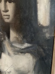 Antonin Marek Machourek Signed Abstarct Figure Oil Painting Monochrome 21”x25”
