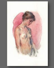 Original Female Figure Portrait Classical Painting 5.5×8.5 Book page