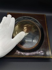 Antique Hand-Painted Portrait of a Young Boy Holding a Candle – Convex Bubble Gl