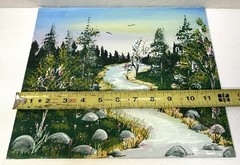 Original Oil Painting River or Stream Scene Landscape Floral Trees 12×9 Unframed