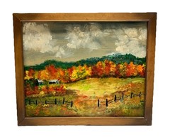 Vintage Original Oil Painting Landscape Framed Signed 12×15 Art Cottagecore