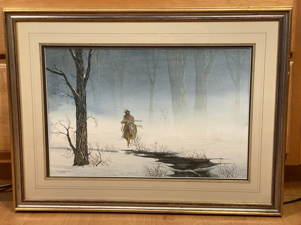 1982 Don Griffiths Cowboy Mountain Man Snowy Landscape Framed Watercolor Art