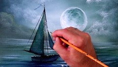 Original Acrylic Landscape Painting 12×14″ Voyage to the Moon Wall Art