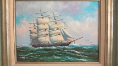 Hoffman Framed Oil Painting On Canvas Frigate Ship Nautical Seascape Fine Art