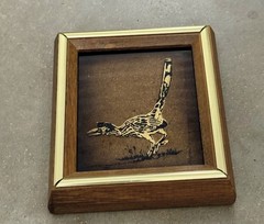 Texas Artist Jack White Signed Echruseos Gold Leaf 1970s Vintage Roadrunner Art
