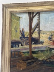 Antique Painting Wpa Era Impressionist Marina Nautical Blanch Whelan Listed Oil