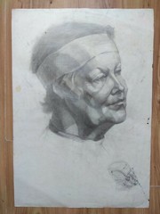 Vintage Painting Portrait Socialist realism woman man on two sides pencil