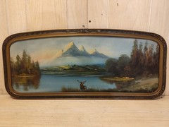 Vintage Original Oil Painting Mountain Landscape Stag Elk Signed Framed 1942