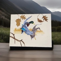 Vntg 1970s Oil Painting MALLARD DUCKS FLYING 20” X 16” Free Shipping!