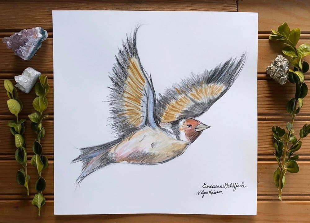 Original Watercolor Goldfinch Painting: Whimsical Bird Nature Art, 8×8 inches
