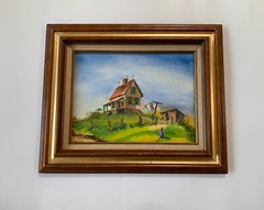 Henry McAlevy Vtg Original Watercolor Painting Country Landscape Homestead
