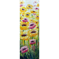 Textured Yellow Flowers Art 12×36 Original Oil Painting