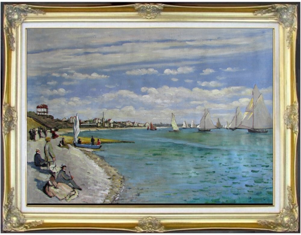 Framed Hand Painted Oil Painting Repro, Monet Regattas Sainte-Adresse 24x36in