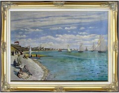 Framed Hand Painted Oil Painting Repro, Monet Regattas Sainte-Adresse 24x36in