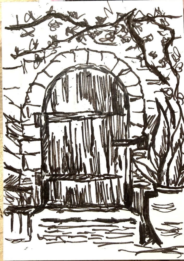 ACEO Art Card Whimsical Old Door Cottagecore