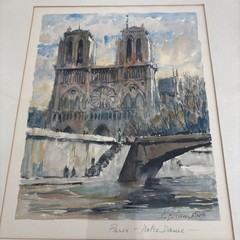 Vgt. P. H. Lambier Paris Notre Dame Original Watercolor Painting French Artist