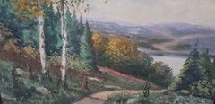 Oil painting painting oil painting masterpiece landscape nature lake forest autumn 349