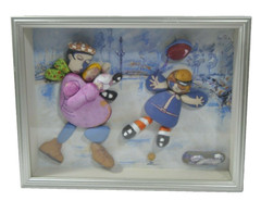 Unique Original Stone Art Hand Painted Scene of Children Playing by Leean Framed