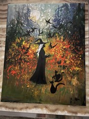 Halloween 16″ x 20″ Orig Oil Painting On Canvas R. Reno Witch Black Cats Moon