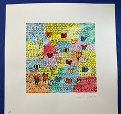 H SLONEM – painting drawing 15.7 x 15.7 in on old paper signed stamped