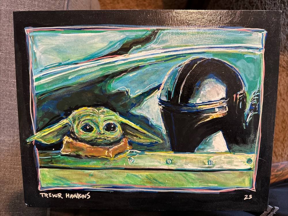 Original Art Mandalorian Acrylic By Trevor Hawkins 23’ 14×11 Inches Unframed 1/1