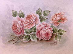 Flowers PINK VINTAGE ROSES Christie Repasy Style Original Art Painting Floral A4