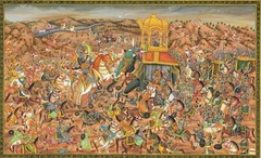 Indian Miniature Painting Of Battle Of Haldighati Art On Wooden Plate 13×8 Inch
