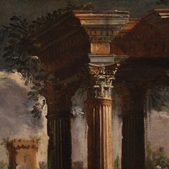Capriccio landscape with architectures antique oil painting canvas 18th century
