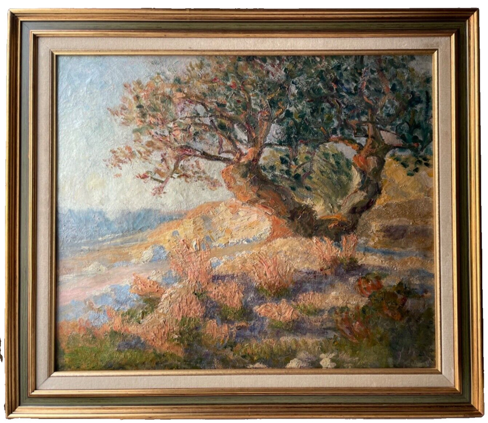MERRITT CHASE ( circle ) – OLIVE TREE – IMPRESSIONISM ANTIQUE OIL PAINTING 19TH