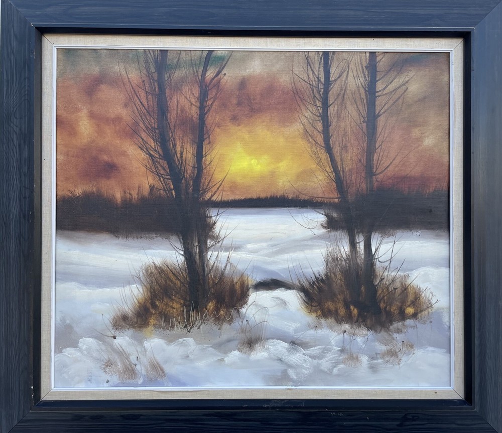 Unknown Painter Evening Winter Landscape Oil Painting 89 X 78.5 Cm