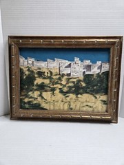 Vintage Framed Painting Pueblo Home Town Southwestern Desert
