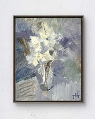 White Bouquet 8×10 Original Acrylic Painting Floral Canvas Wall Art