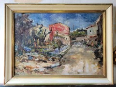 Original Oil Painting By Costantino Lagana Mediterranean Village Scene Framed