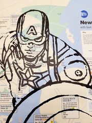 Hand-painted Acrylic Artwork of Avengers Captain America on NYC Subway Map